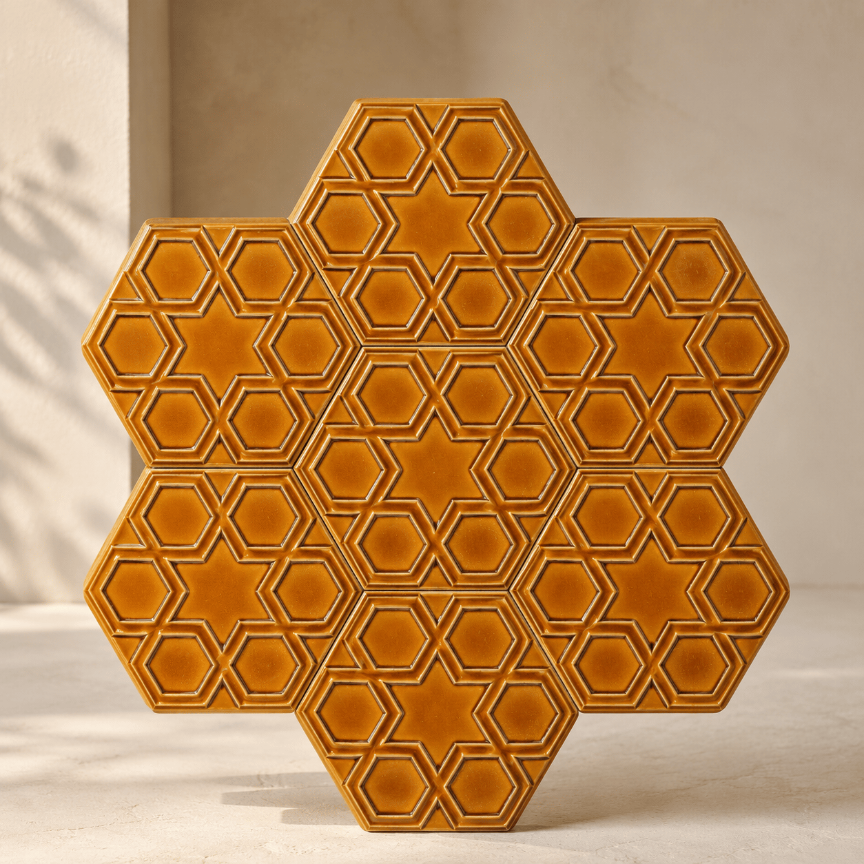 Armada Çini 15x17 Cm Rölyefli Yıldız Karamel Altıgen Seramik