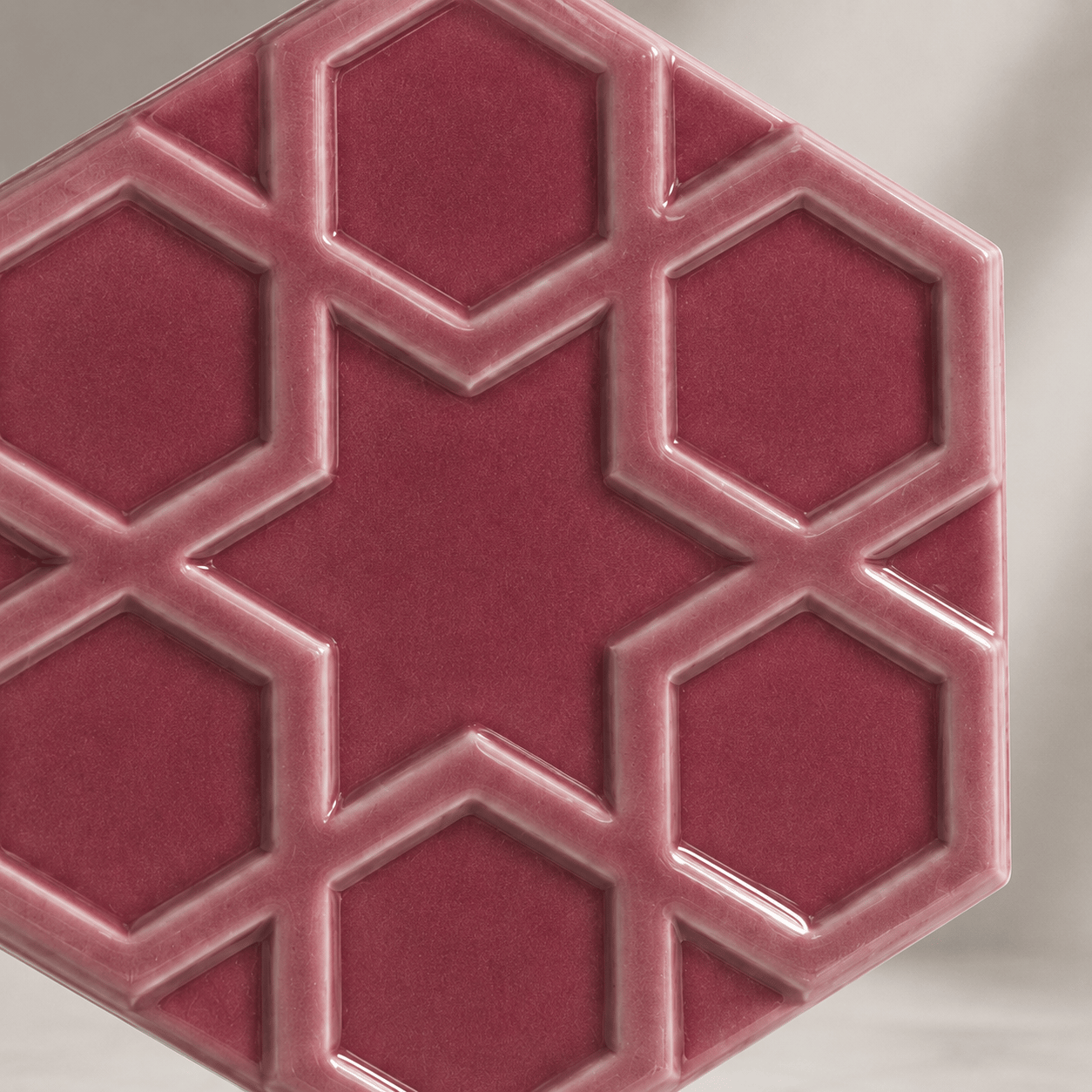 Armada Çini 15x17 Cm Rölyefli Yıldız Koyu Pembe Altıgen Seramik 