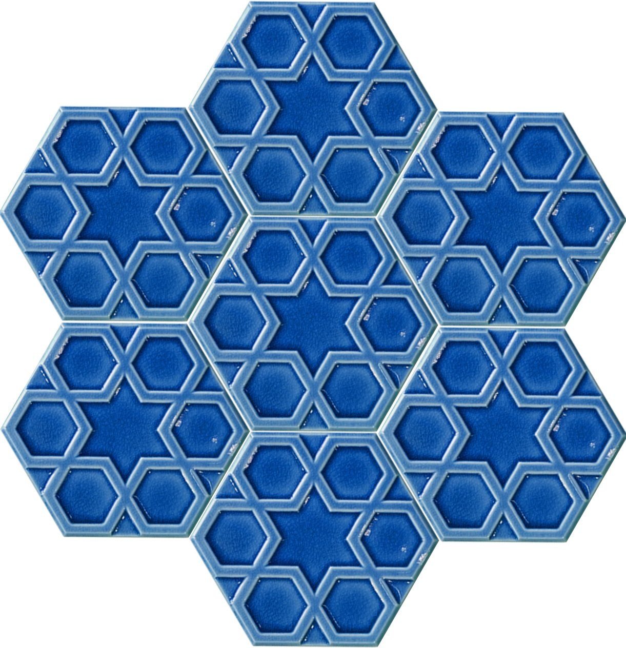 Armada Çini 15x17 Cm Rölyefli Yıldız Kobalt Altıgen Seramik
