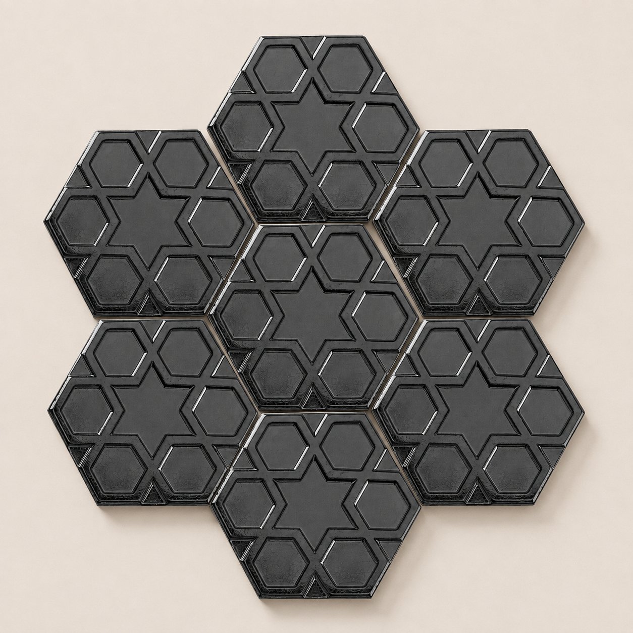 Armada Çini 15x17 Cm Rölyefli Yıldız Metalik Altıgen Seramik 