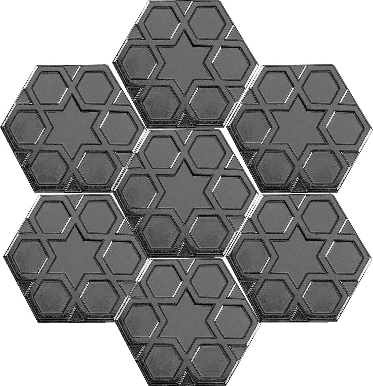 Armada Çini 15x17 Cm Rölyefli Yıldız Metalik Altıgen Seramik 