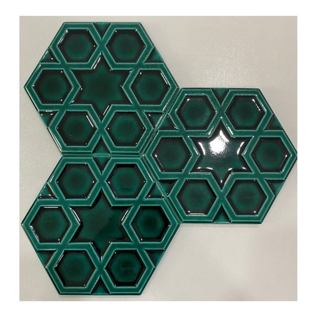 Armada Çini 15x17 Cm Rölyefli Yıldız Yeşil Altıgen Seramik
