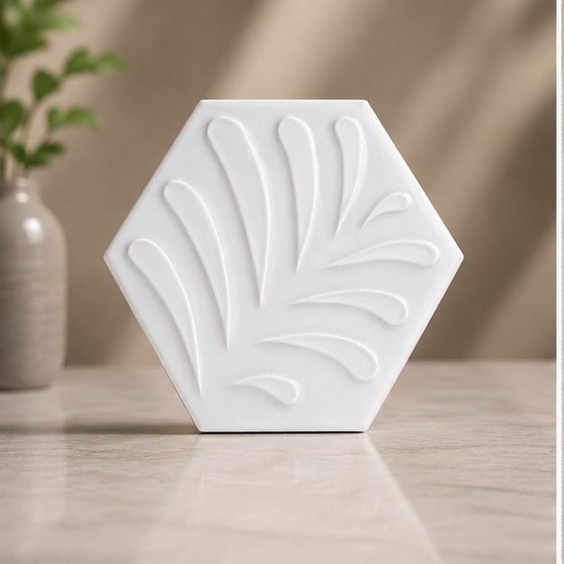 Armada Çini 15x17 Cm Yaprak Beyaz Altıgen Seramik