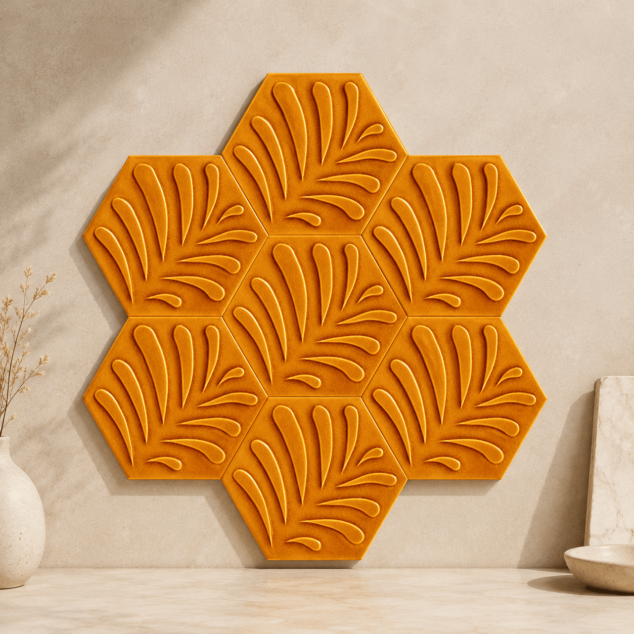 Armada Çini 15x17 Cm Yaprak Karamel Altıgen Seramik