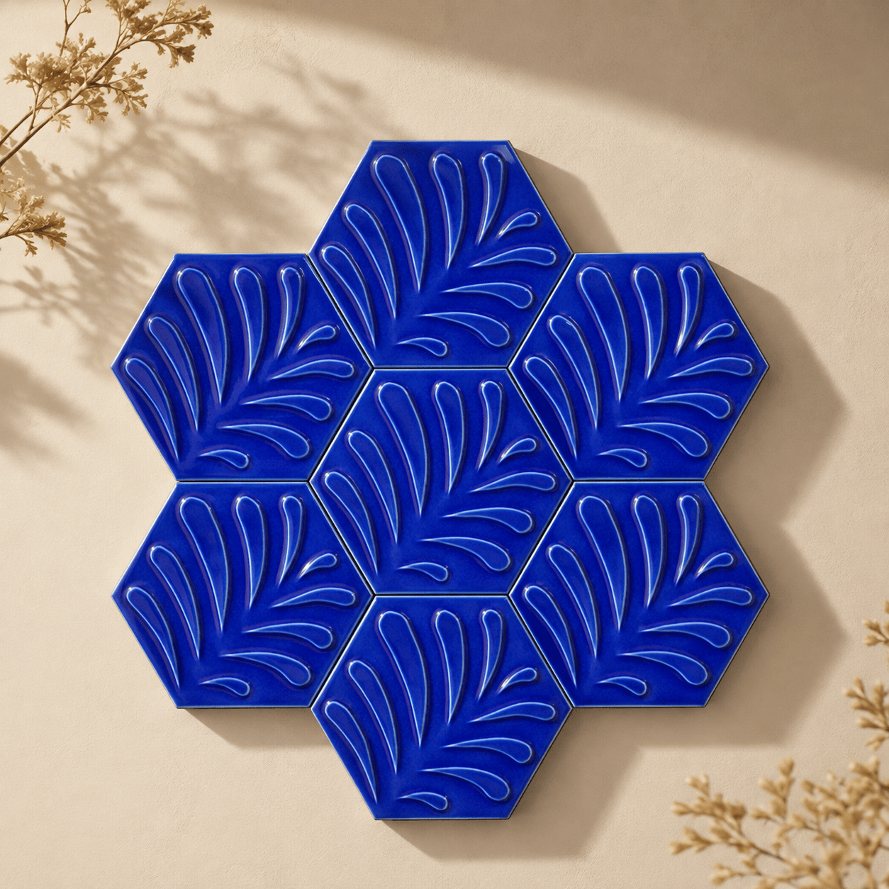 Armada Çini 15x17 Cm Yaprak Kobalt Altıgen Seramik