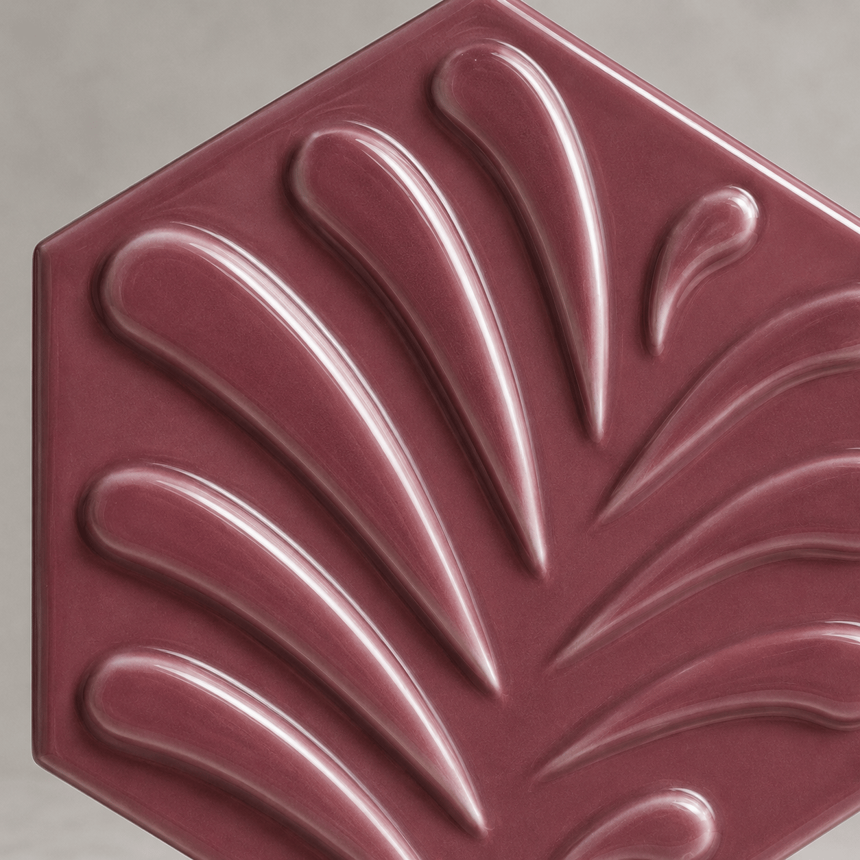 Armada Çini 15x17 Cm Yapraklı Koyu pembe Altıgen Çini Seramik 