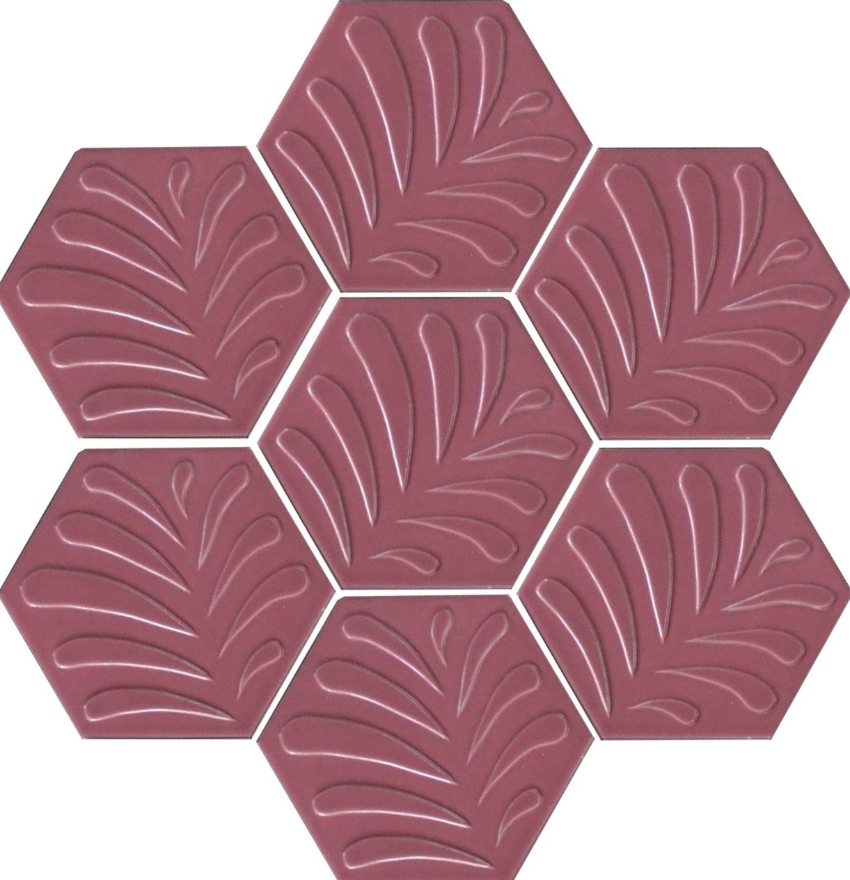 Armada Çini 15x17 Cm Yapraklı Koyu pembe Altıgen Çini Seramik 