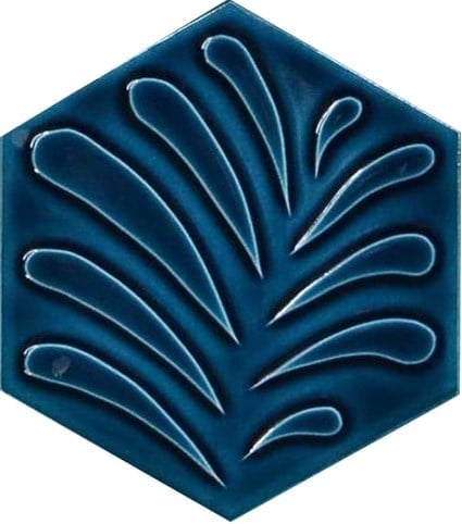 Armada Çini 15x17 Cm Yapraklı Petrol mavisi Altıgen Seramik 