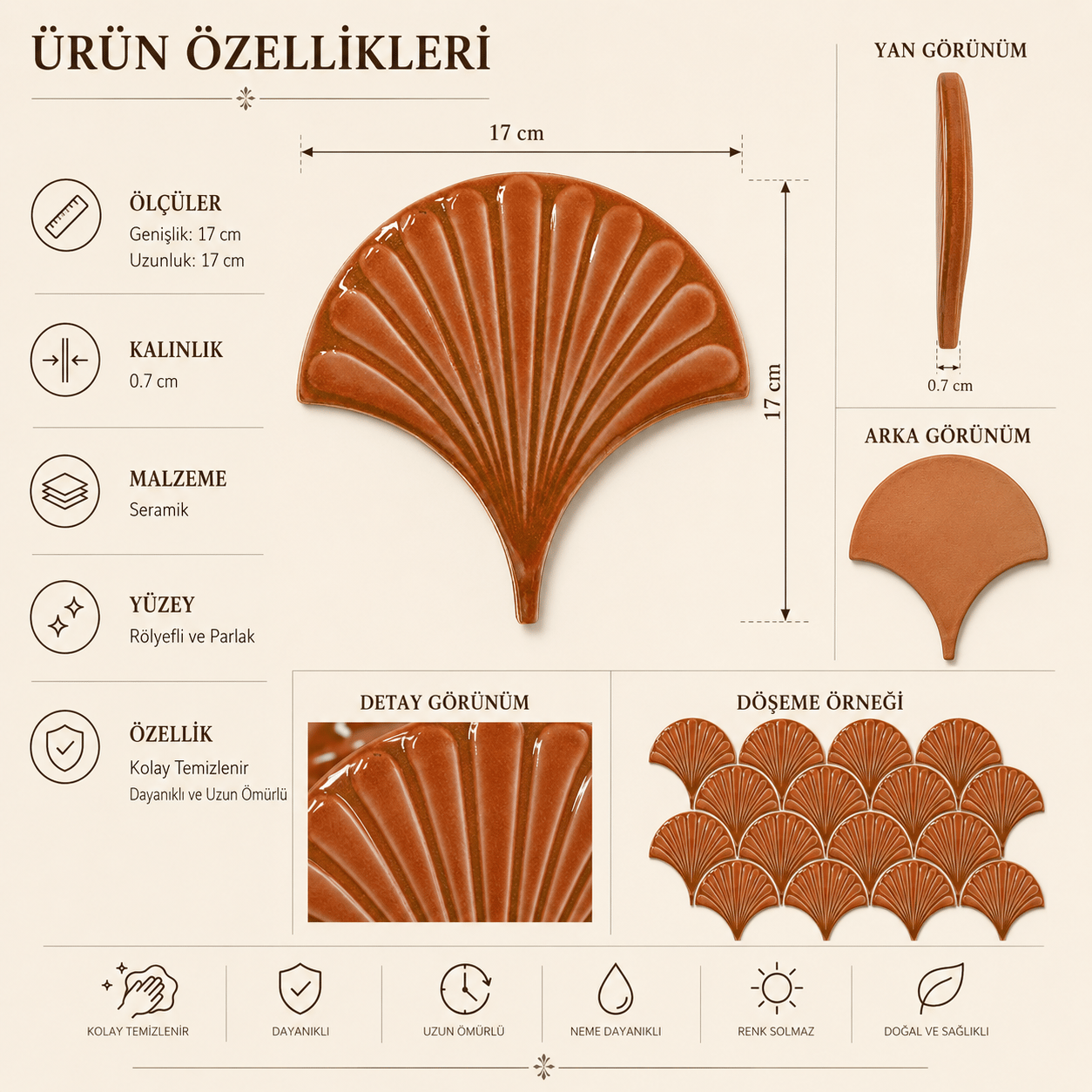 Armada Çini 17x17 cm Karamel İstiridye Balık Pulu Seramik