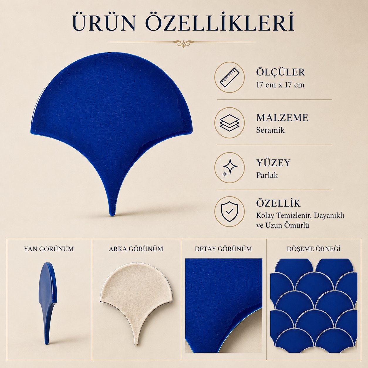 Armada Çini 17x17 cm Kobalt Balık Pulu Seramik