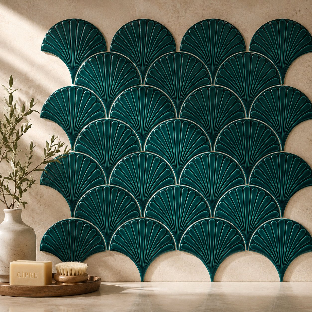 Armada Çini 17x17 cm Koyu Yeşil İstiridye Balık Pulu Seramik