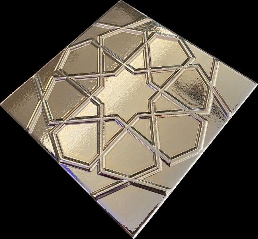 Armada Çini 19,5x19,5 Cm Rölyefli Bronz Selçuk Yıldızı Deseni Çini Karo