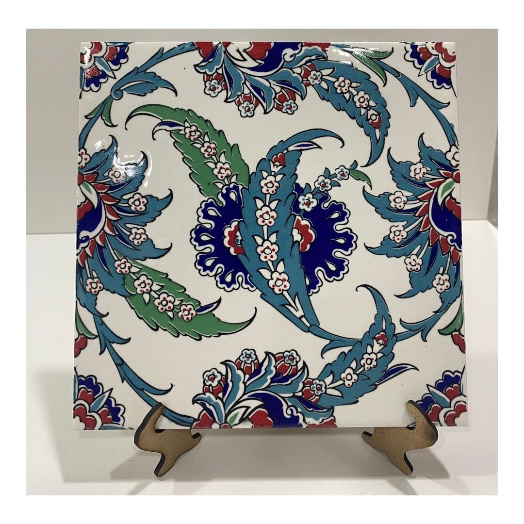 Armada Çini 20x20 Cm AC 1 Yaprak Desenli Kütahya Çini Karo