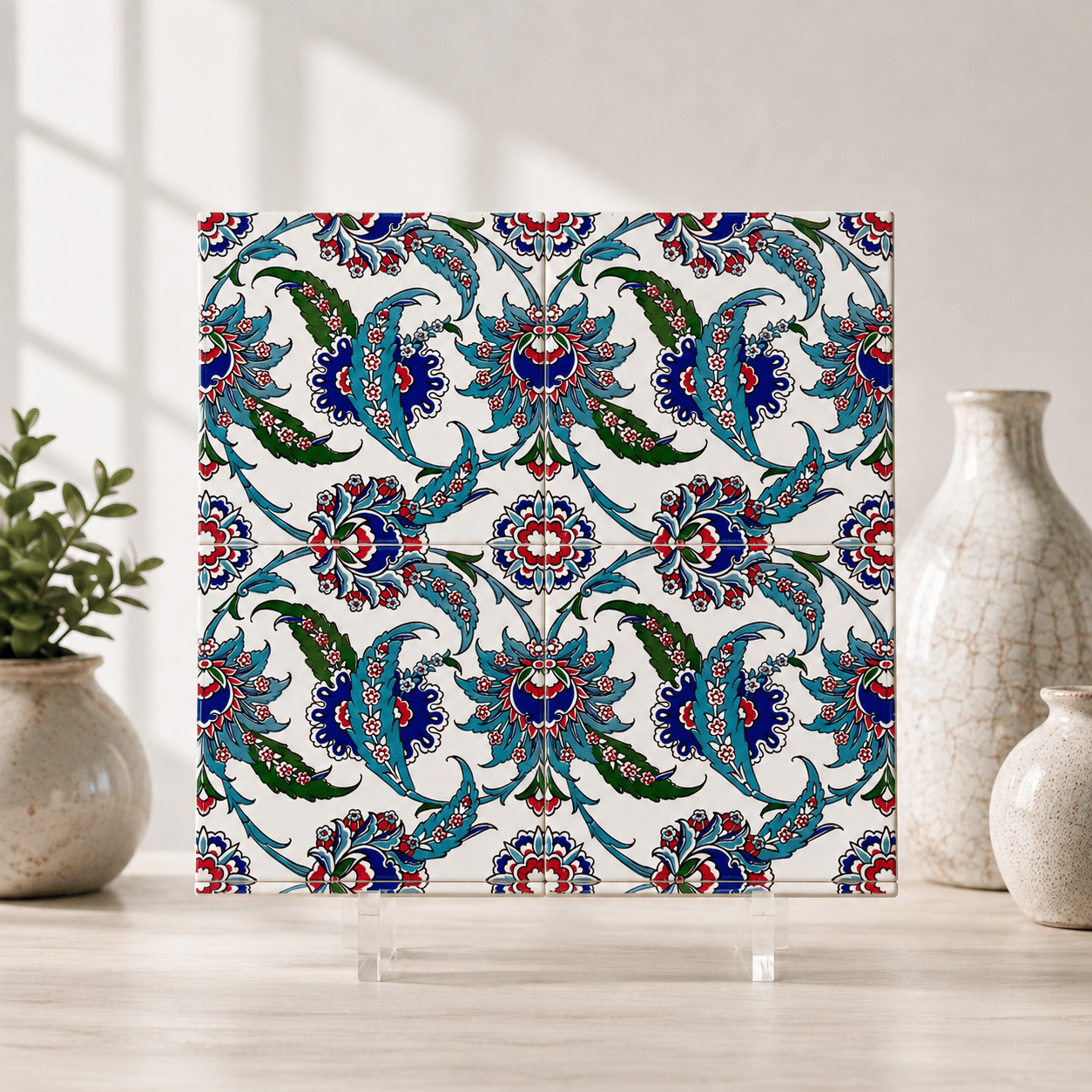 Armada Çini 20x20 Cm AC 1 Yaprak Desenli Kütahya Çini Karo
