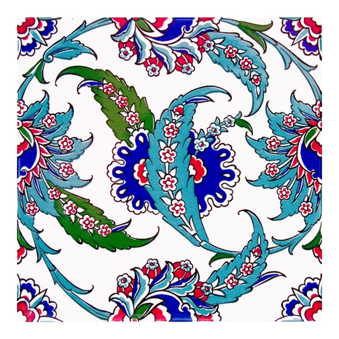 Armada Çini 20x20 Cm AC 1 Yaprak Desenli Kütahya Çini Karo