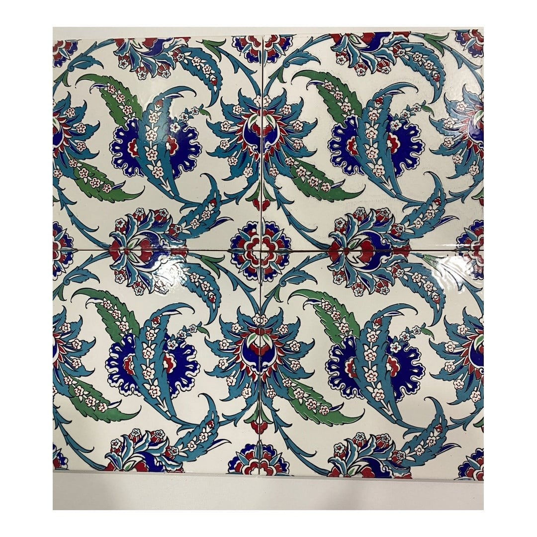 Armada Çini 20x20 Cm AC 1 Yaprak Desenli Kütahya Çini Karo
