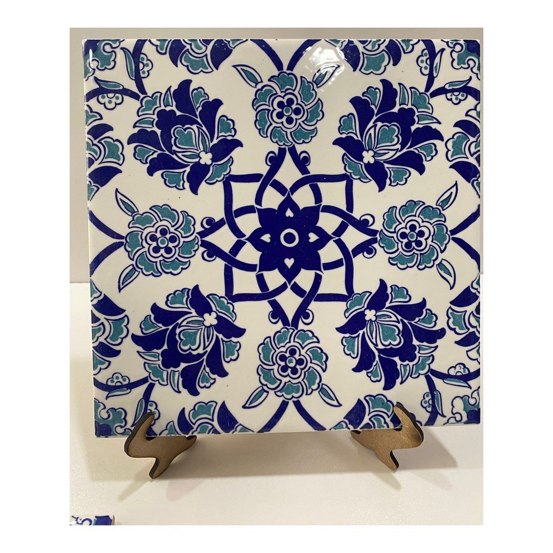 Armada Çini 20x20 Cm Ac 10 Selçuk Mavi Çiçek Desenli Kütahya Çini