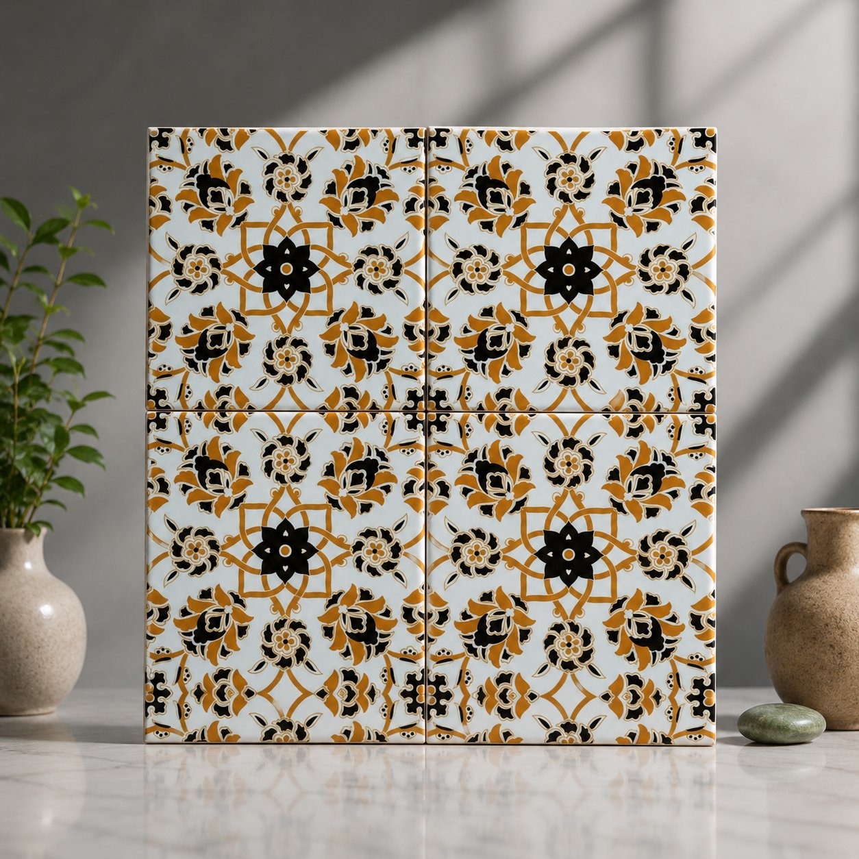 Armada Çini 20x20 Cm Ac 10 Selçuk Sarı Çiçek Desenli Kütahya Çini