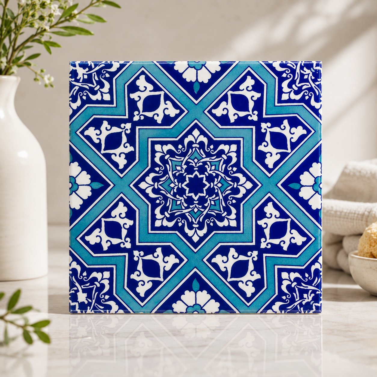 Armada Çini 20x20 Cm Ac 12 Selçuk Yıldız Geçme Desenli Çini Karo