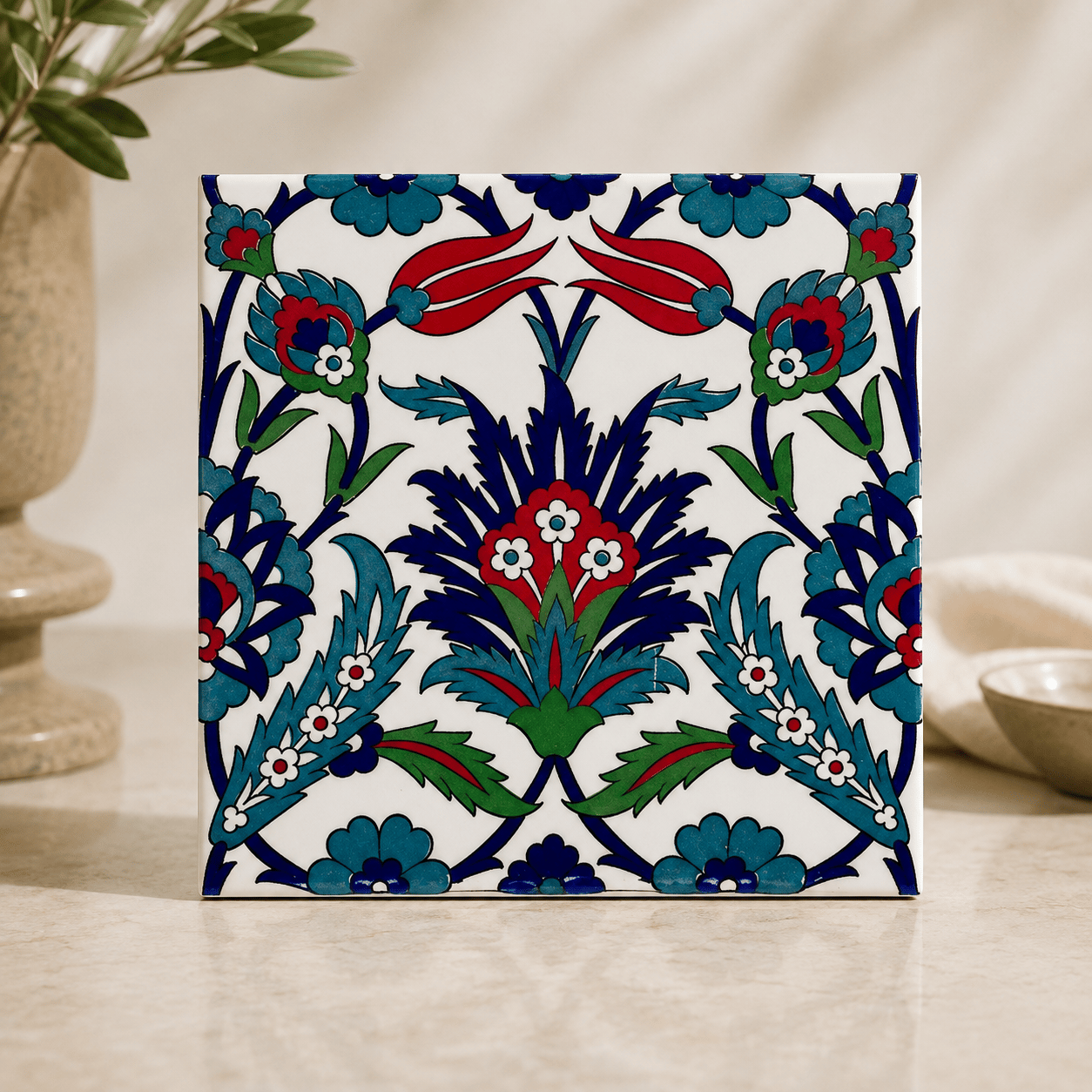 Armada Çini 20x20 Cm Ac 19 Laleli Desen Osmanlı Çini Seramik Karo