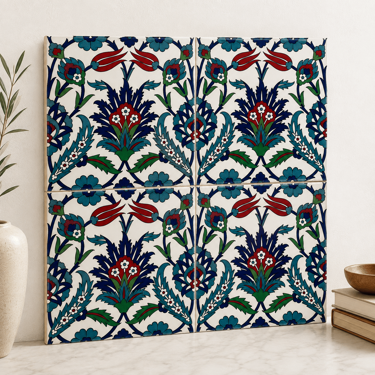 Armada Çini 20x20 Cm Ac 19 Laleli Desen Osmanlı Çini Seramik Karo