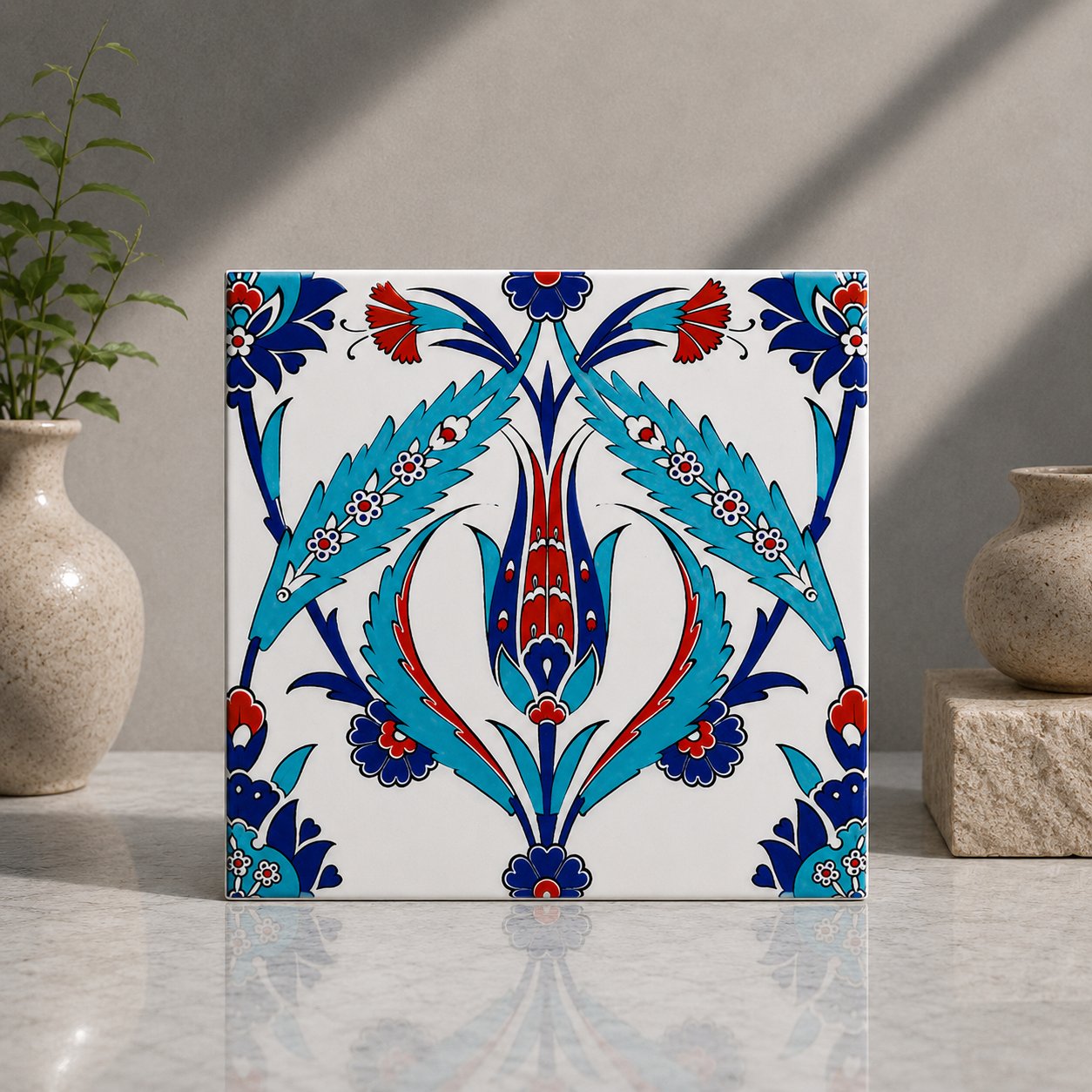 Armada Çini 20x20 Cm Ac 2 Kırmızı Lale Desenli İznik Çini Karo