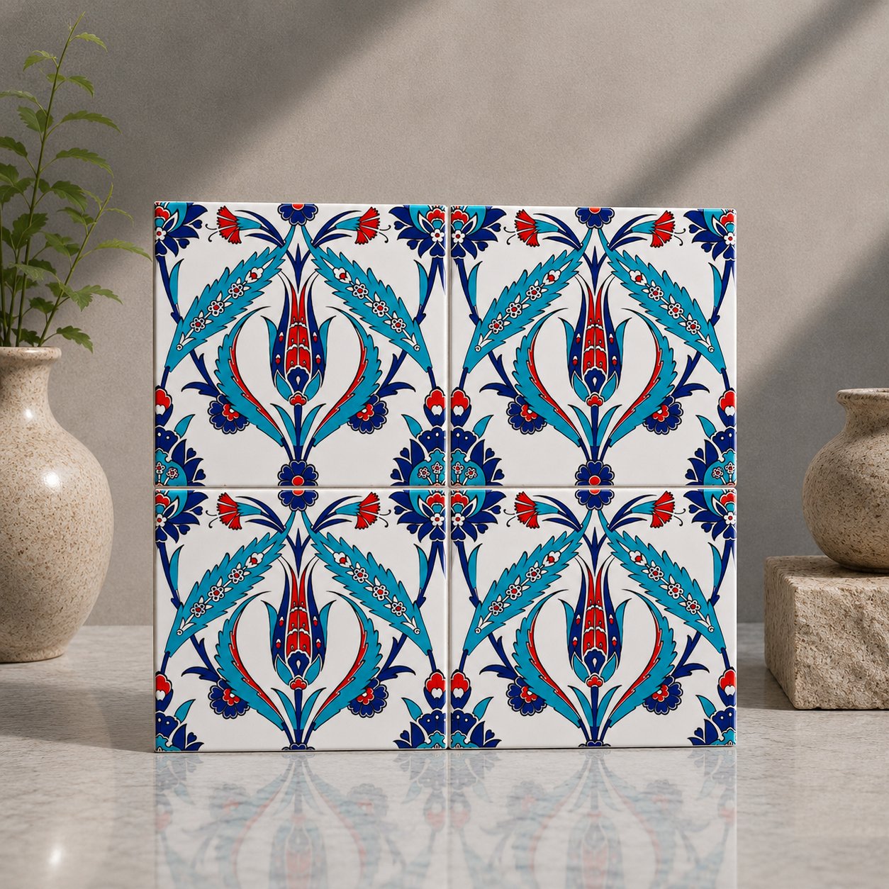 Armada Çini 20x20 Cm Ac 2 Kırmızı Lale Desenli İznik Çini Karo