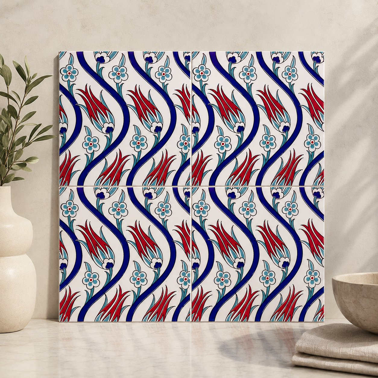 Armada Çini 20x20 Cm Ac 20 Sarmaşık Lale Desenli Çini Seramik Karo