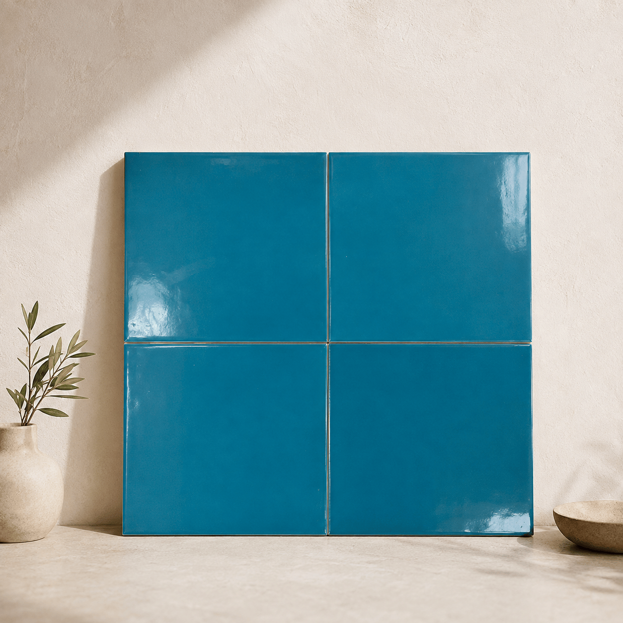 Armada Çini 20x20 Cm Ac 24 Turkuaz Desen Kütahya Çini Seramik Karo