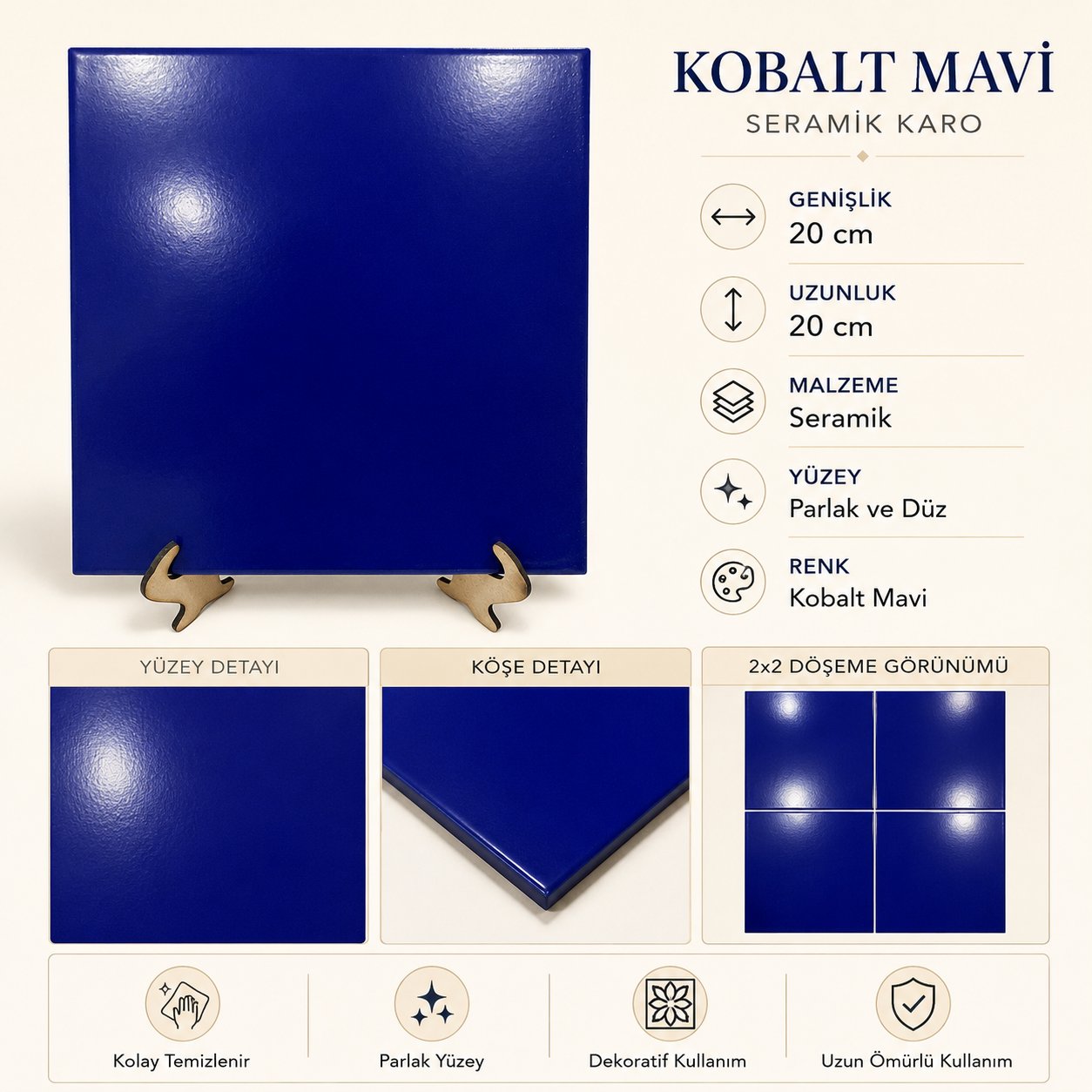 Armada Çini 20x20 Cm Ac 25 Kobalt Mavi Renk Çini Seramik Karo