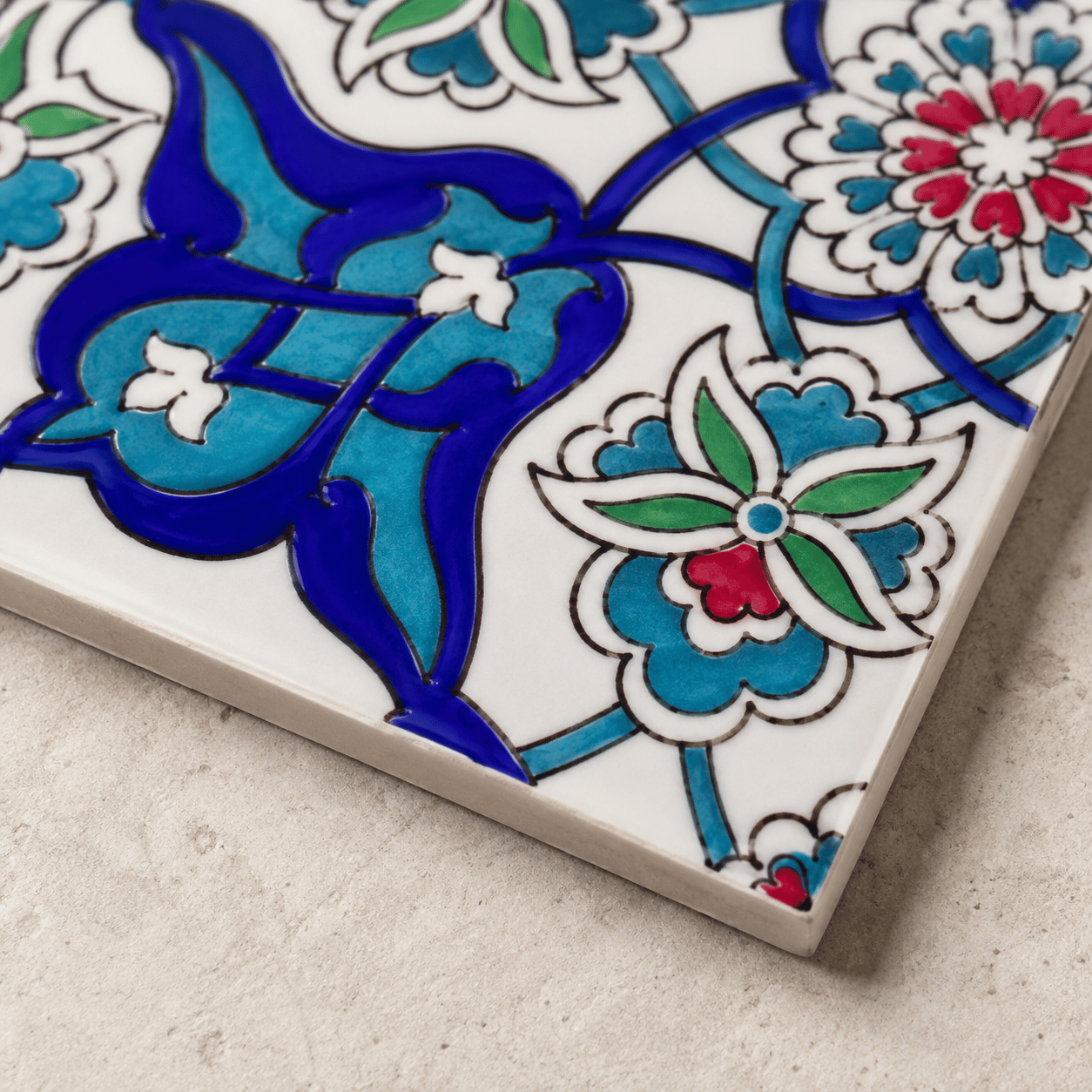 Armada Çini 20x20 Cm Ac 27 Kütahya Çini Rumi Desenli İznik Çini Karo