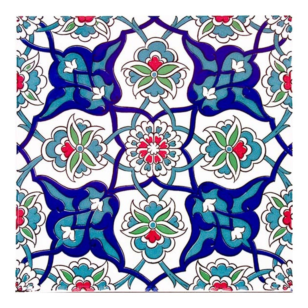 Armada Çini 20x20 Cm Ac 27 Kütahya Çini Rumi Desenli İznik Çini Karo