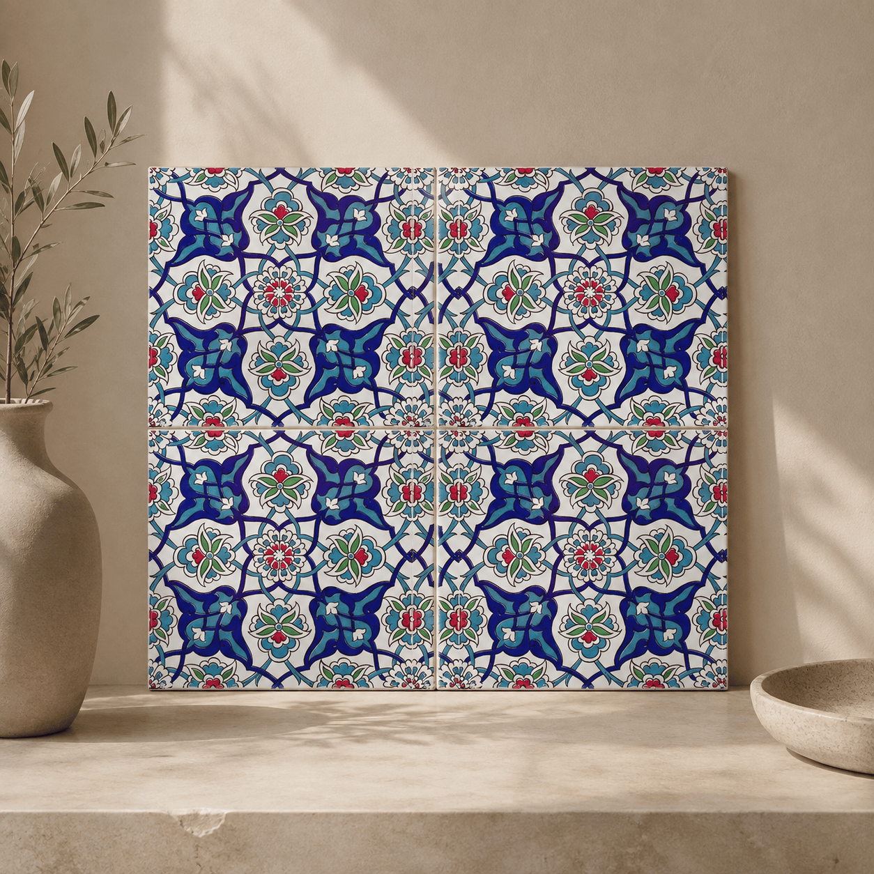 Armada Çini 20x20 Cm Ac 27 Kütahya Çini Rumi Desenli İznik Çini Karo