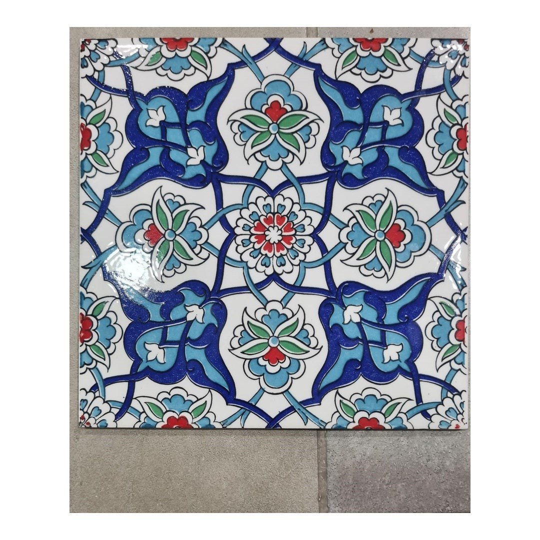 Armada Çini 20x20 Cm Ac 27 Kütahya Çini Rumi Desenli İznik Çini Karo