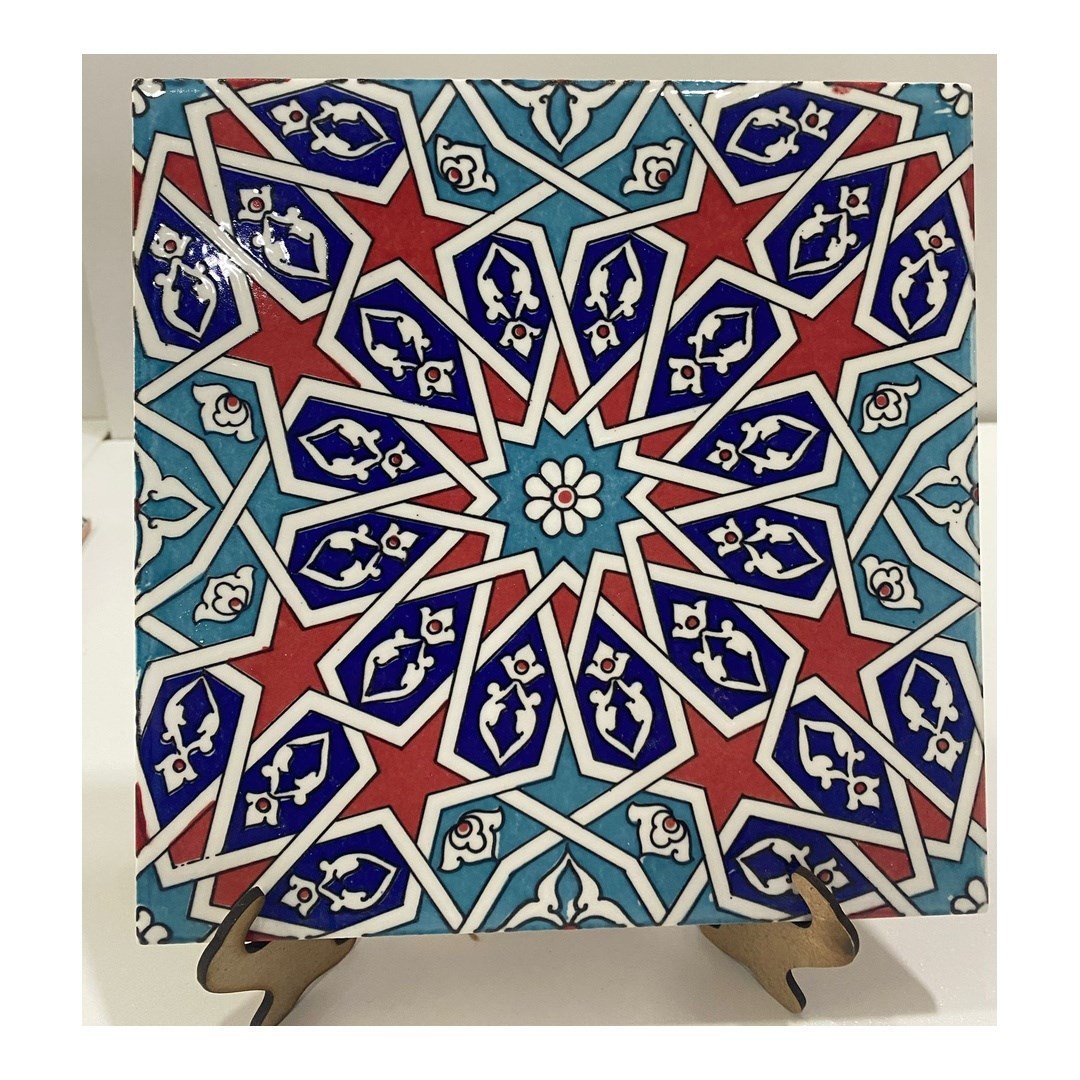 Armada Çini 20x20 Cm Ac 28 Geometrik Desenli İznik Kırmızı Çini Karo