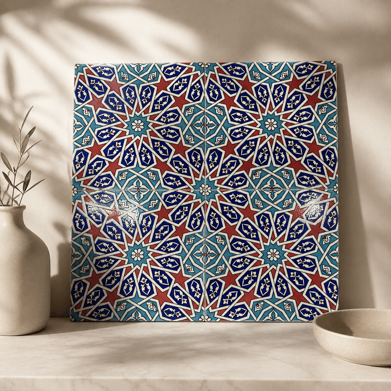 Armada Çini 20x20 Cm Ac 28 Geometrik Desenli İznik Kırmızı Çini Karo