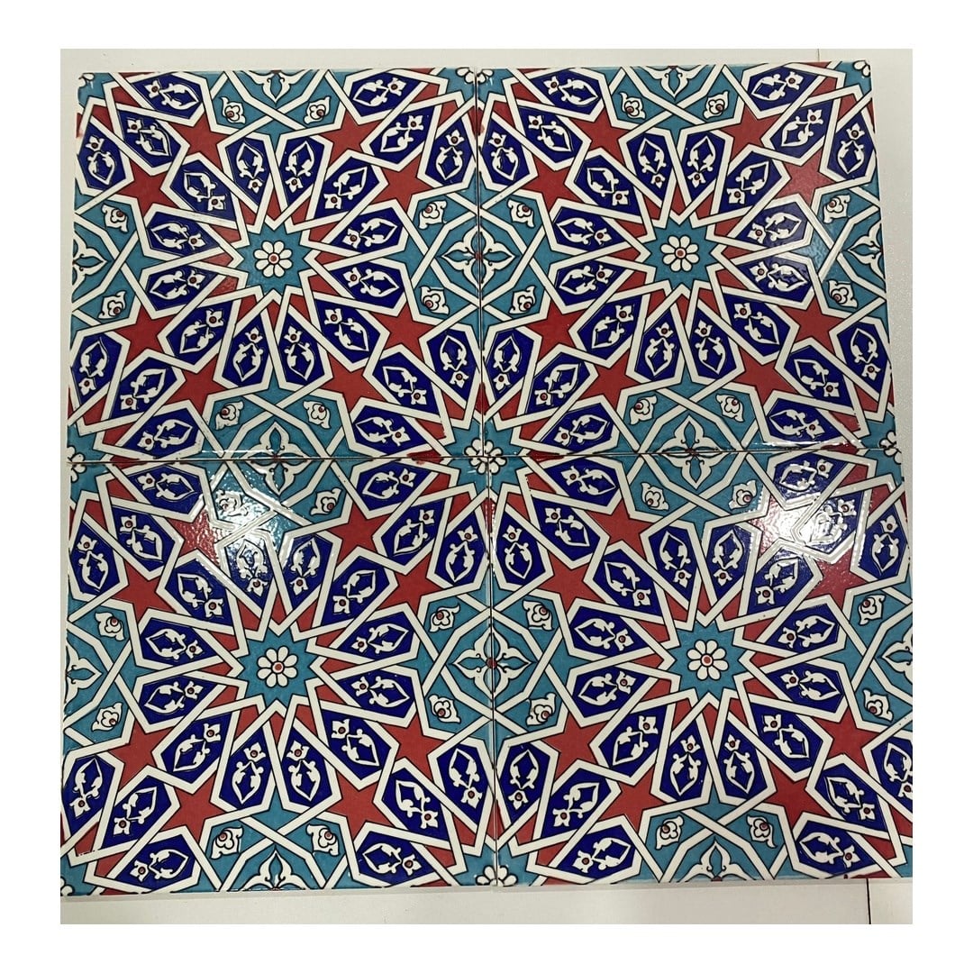 Armada Çini 20x20 Cm Ac 28 Geometrik Desenli İznik Kırmızı Çini Karo