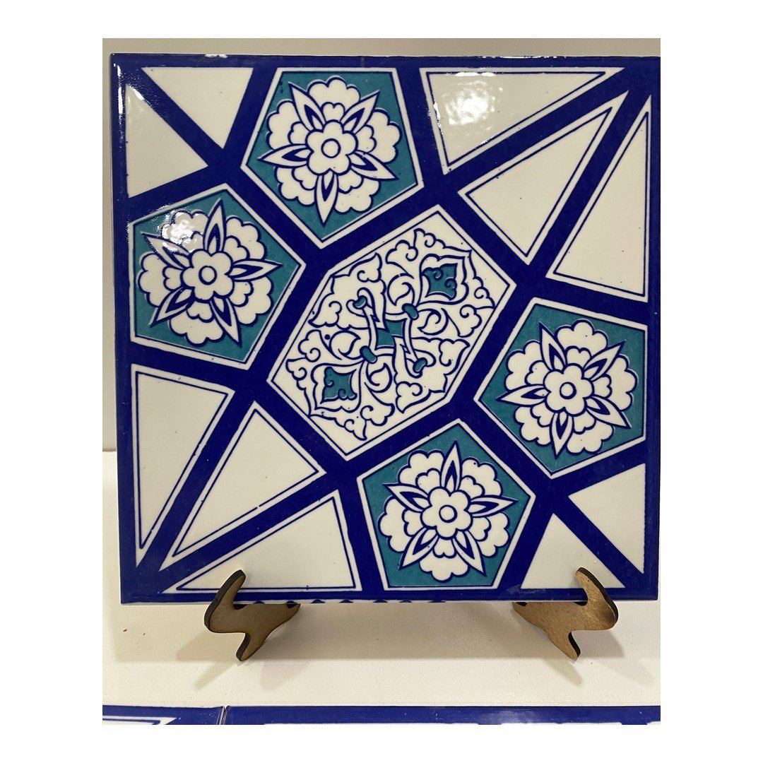Armada Çini 20x20 Cm AC 3 A Geometrik Mavi Beyaz Desen Çini Karo