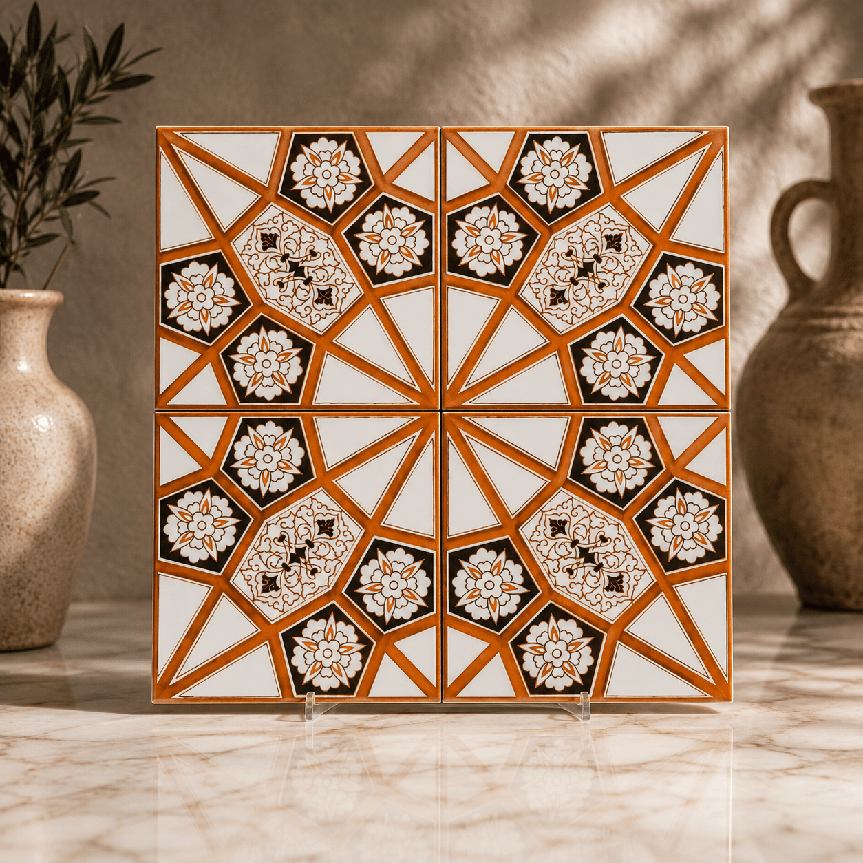 Armada Çini 20x20 Cm AC 3  B Geometrik Sarı Desen Çini Karo