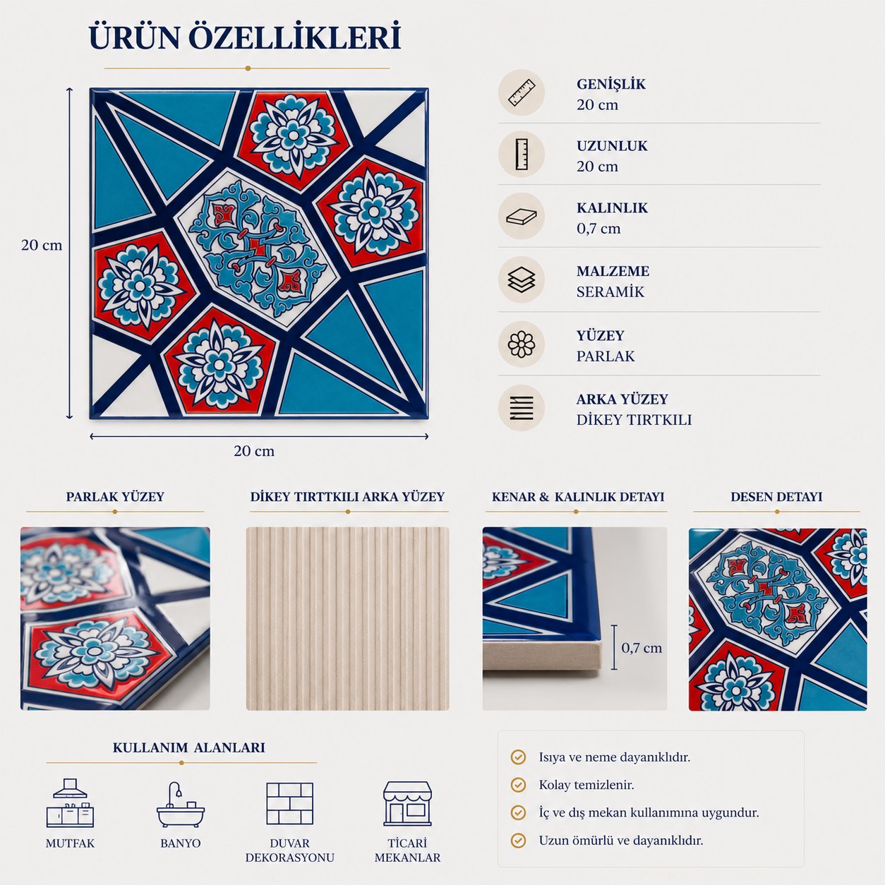 Armada Çini 20x20 Cm AC 3  Geometrik Desen Çini Karo