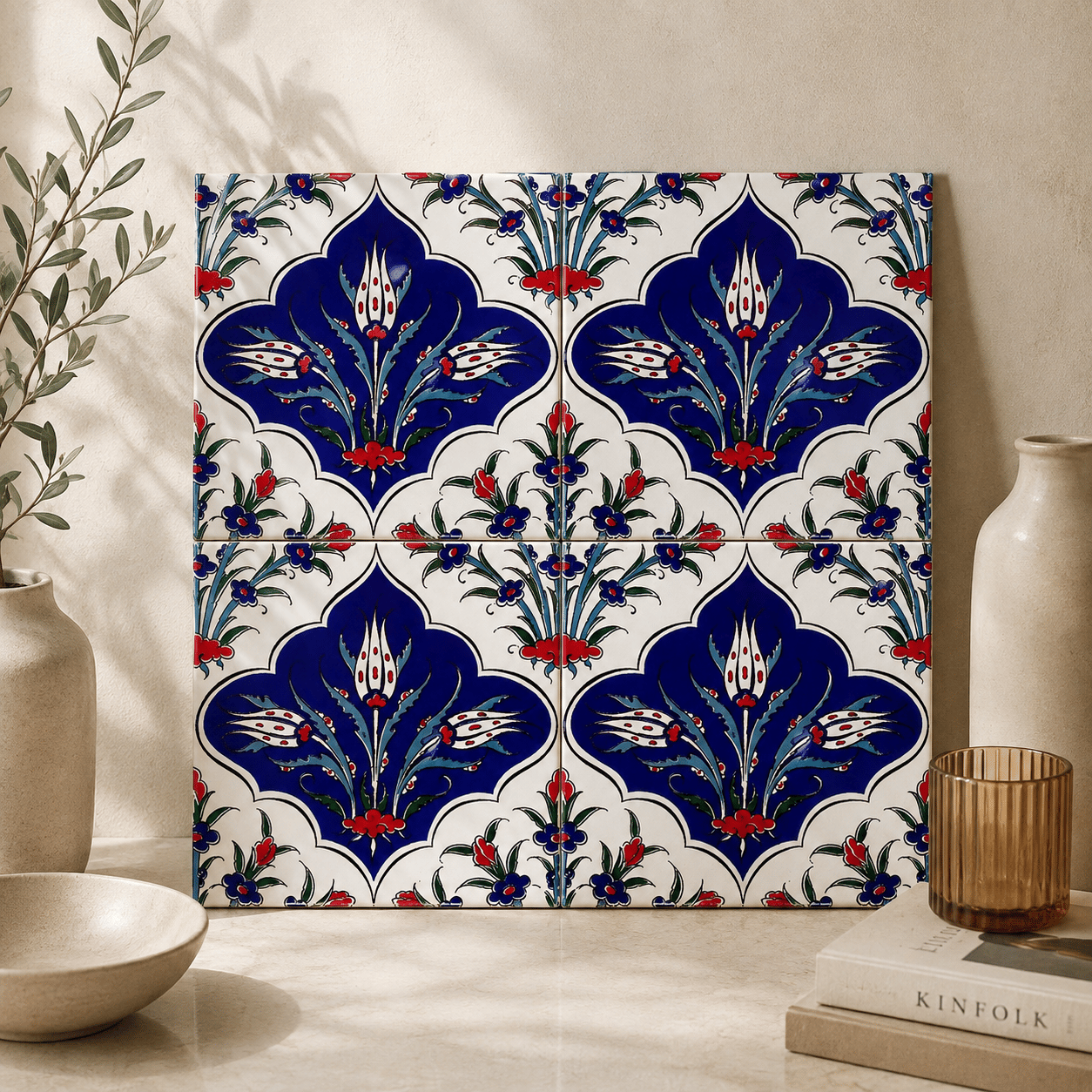 Armada Çini 20x20 Cm Ac 45 Kütahya Çinisi İznik Desenli Çini Karo