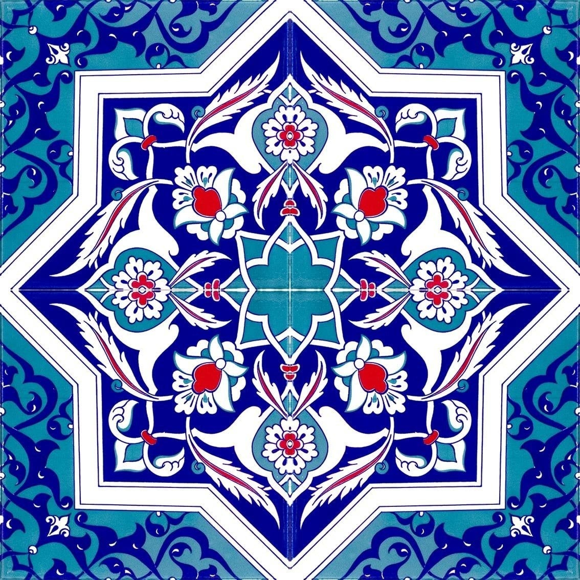 Armada Çini 20x20 Cm Ac 49 Türkmen Yıldız Desenli Kütahya Çini Karo