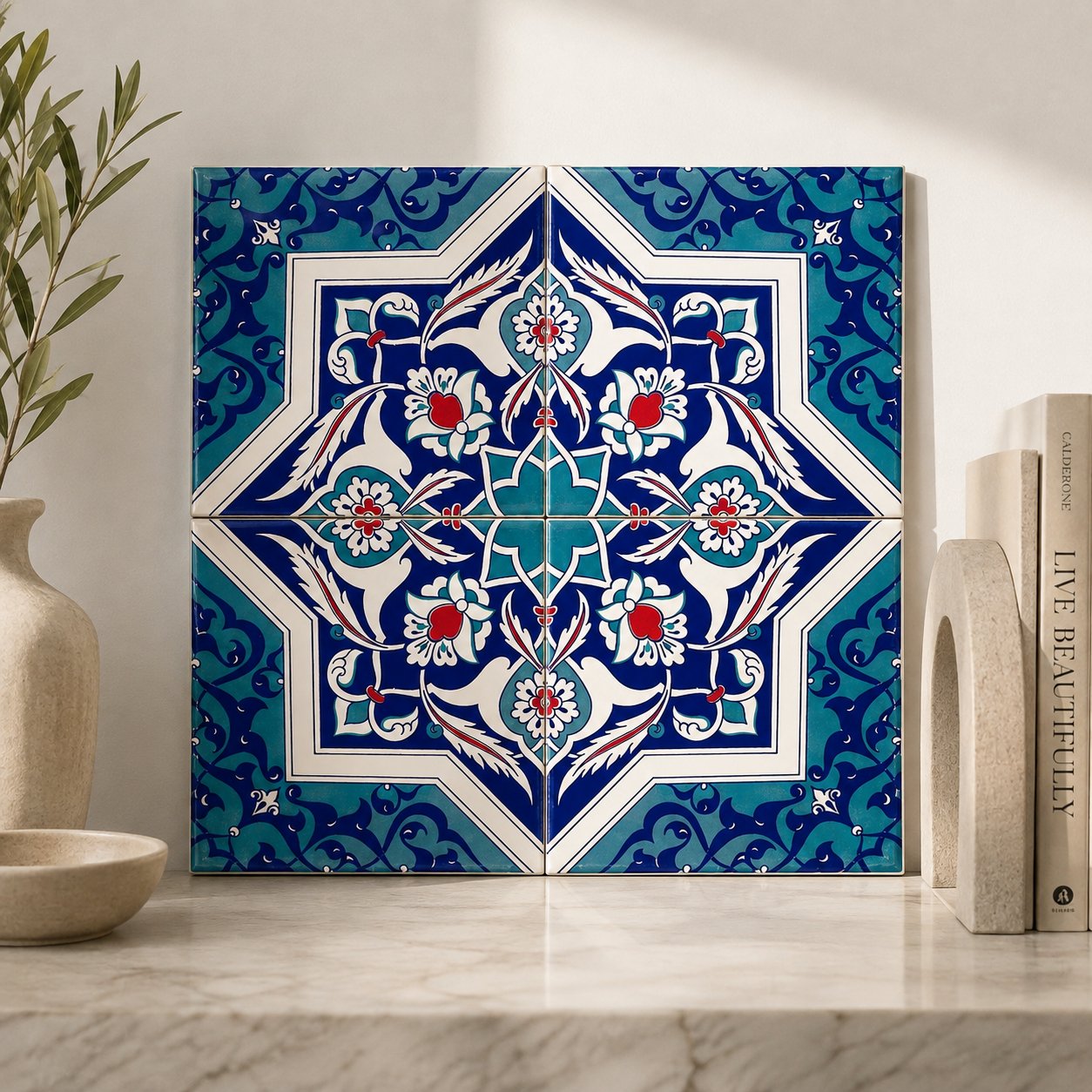 Armada Çini 20x20 Cm Ac 49 Türkmen Yıldız Desenli Kütahya Çini Karo