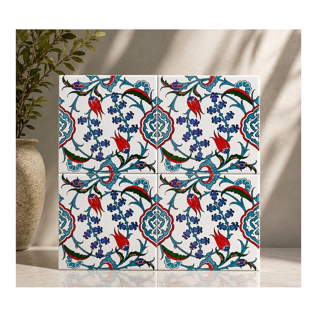 Armada Çini 20x20 Cm Ac 5 İznik Dönence Çiçek Desenli Çini Karo