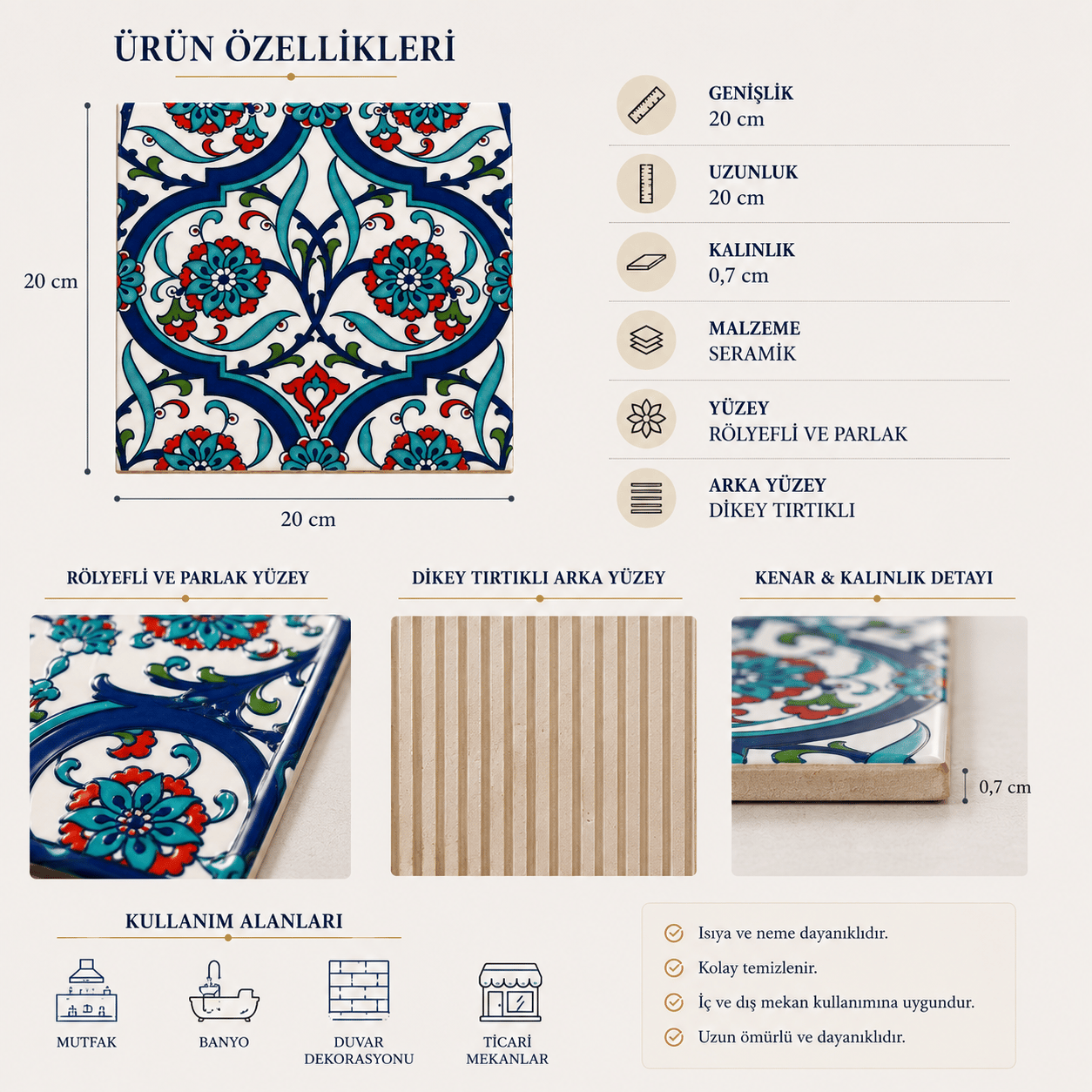 Armada Çini 20x20 Cm Ac 56 Kütahya Çinisi İznik Desenli Çini Karo