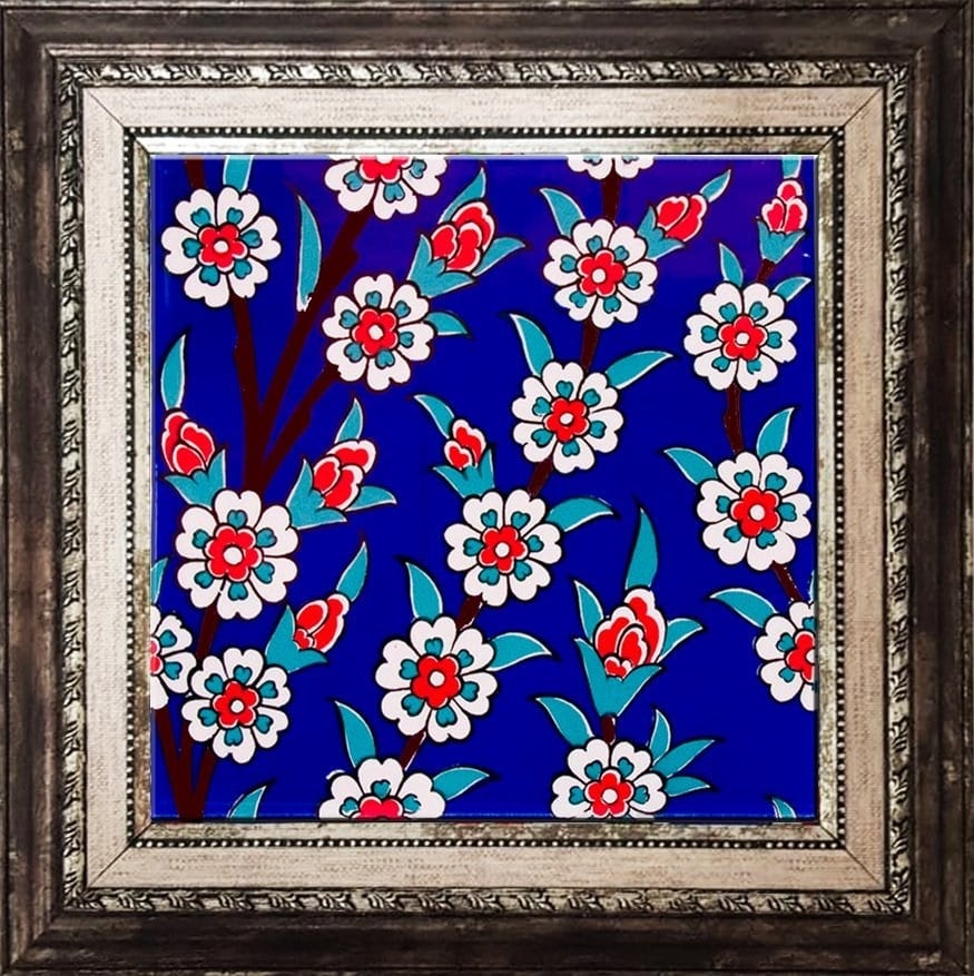 Armada Çini 20x20 Cm Ac 60 Kobalt Papatya Kütahya Çini Desenli Karo