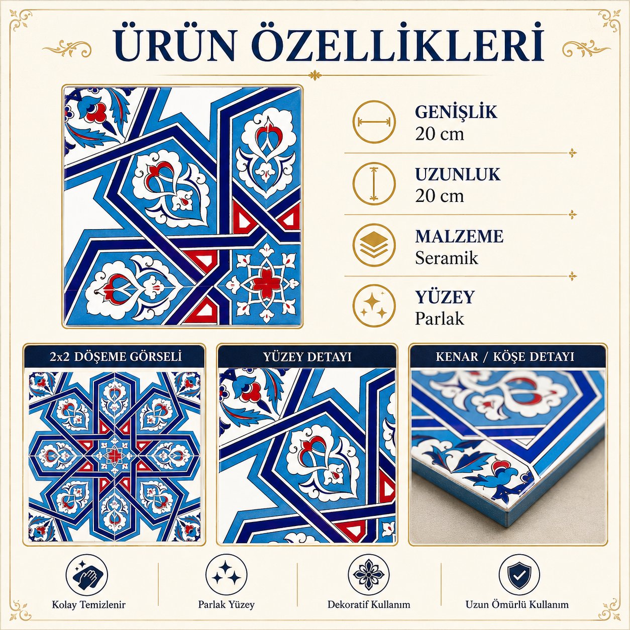 Armada Çini 20x20 Cm Ac 72 Selçuk Yıldızı Geometrik Çini Karo
