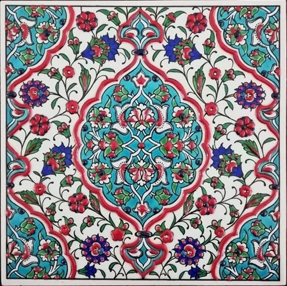 Armada Çini 20x20 Cm ED 307 Turkuaz İznik Rumi Eldekoru Çini Pano