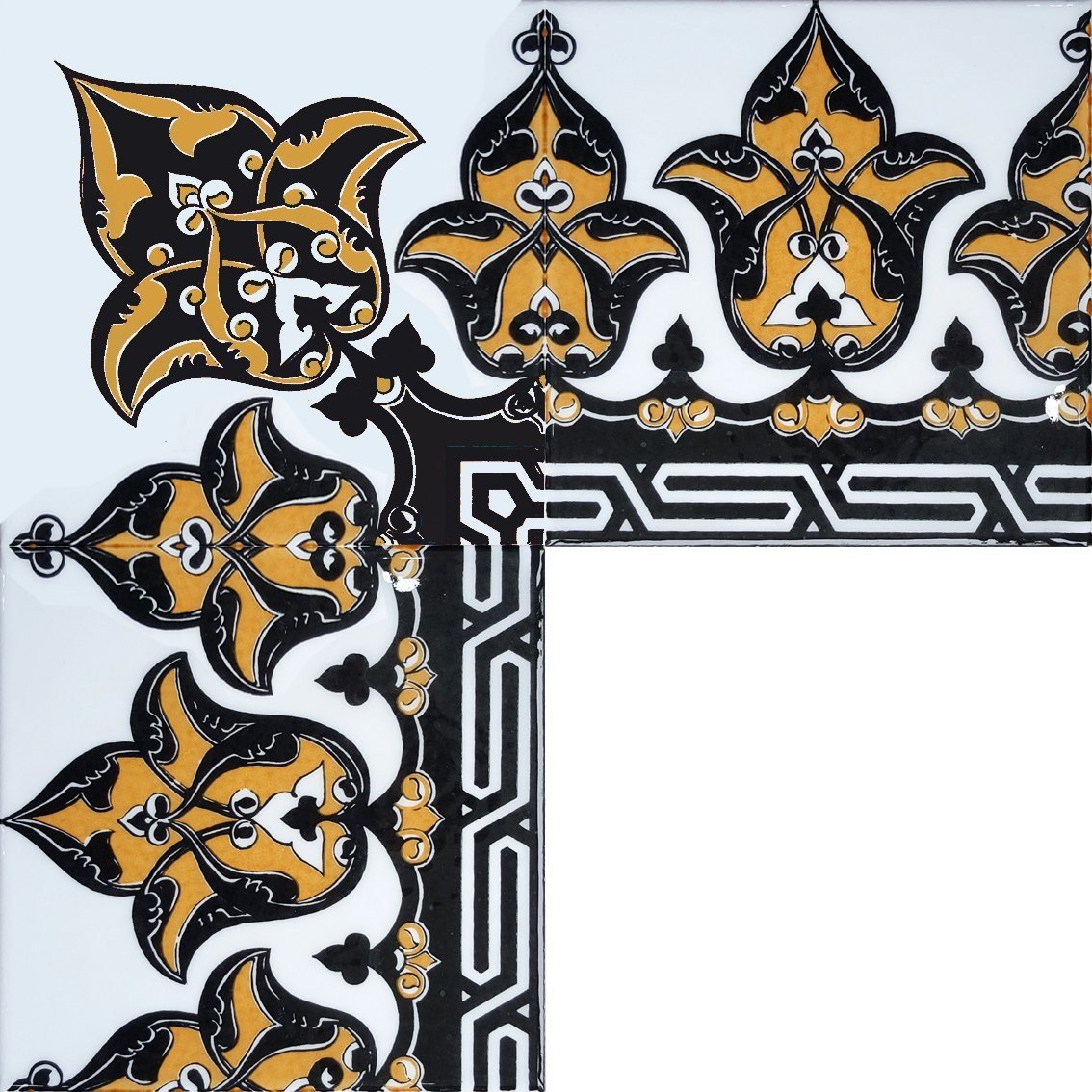 Armada Çini 20x20 Cm KS 1 Sarı Osmanlı Desenli Taç Çini Bordür