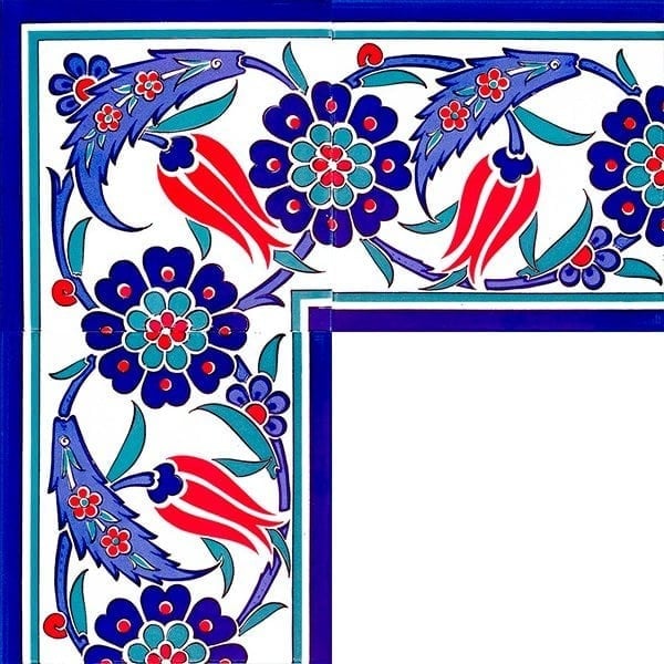 Armada Çini 20x20 Cm KS 26 İznik Lale Desenli Seramik Çini Bordür
